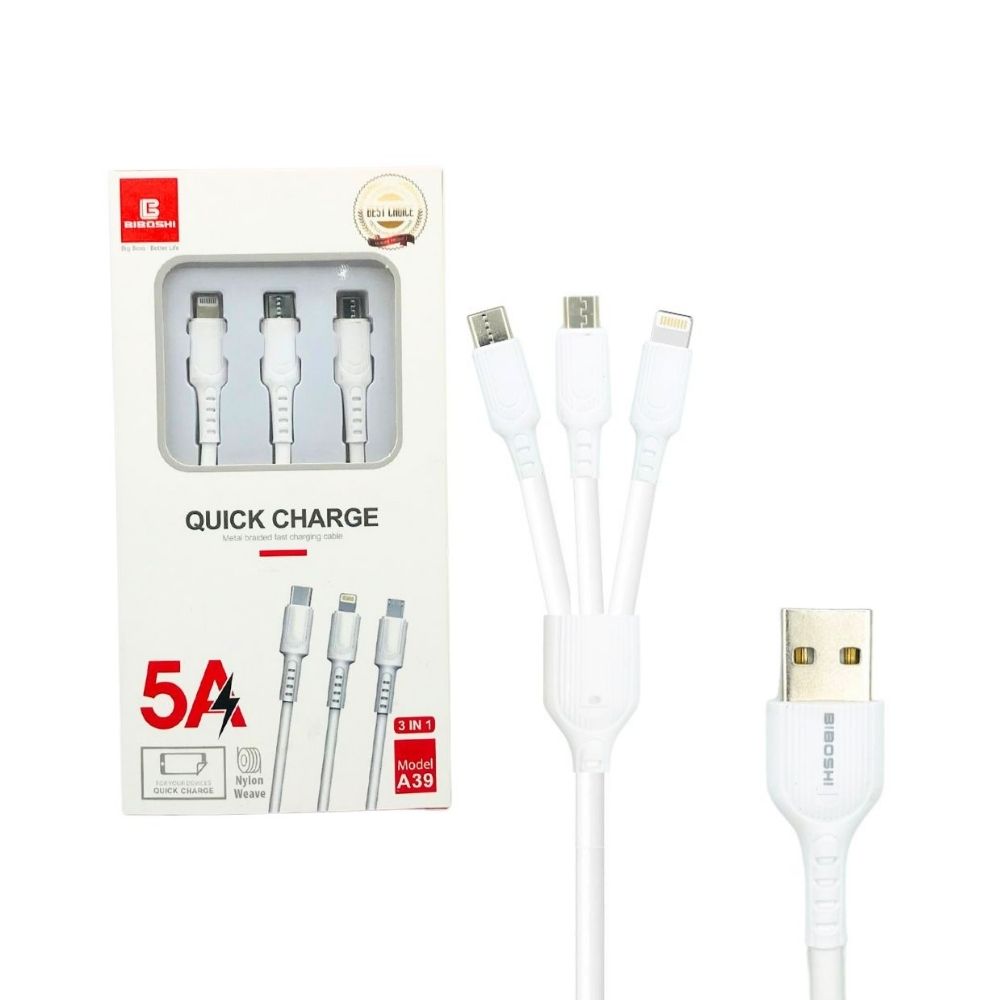 BIBOSHI 5A SMART FAST CHARGING DATA CABLE (A39 3IN1) [DC BIBOSHI-20]