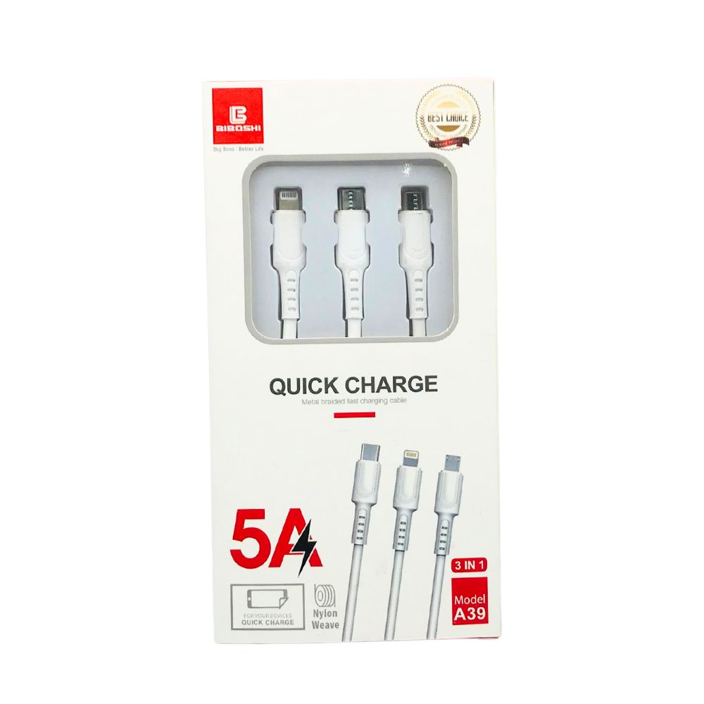 BIBOSHI 5A SMART FAST CHARGING DATA CABLE (A39 3IN1) [DC BIBOSHI-20]