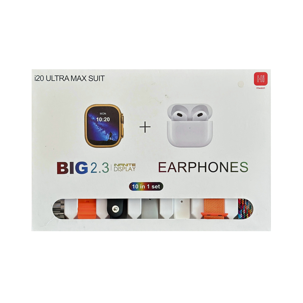 ULTRA SMART WATCH WITH EARBUDS 10IN1 SET (i20 ULTRA 2 MAX SUIT) [WATCH i20]