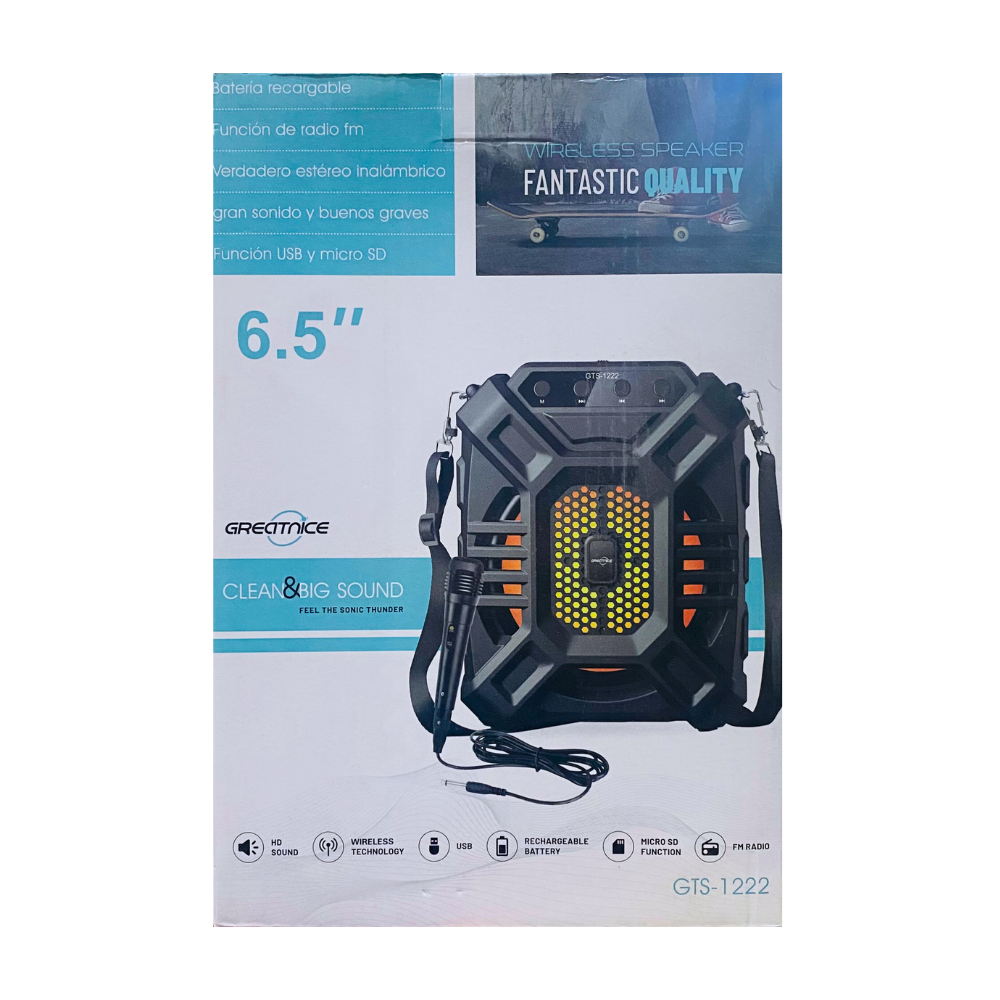 PORTABLE WIRELESS SPEAKER WITH MIC GTS 1222 [GTS 1222]
